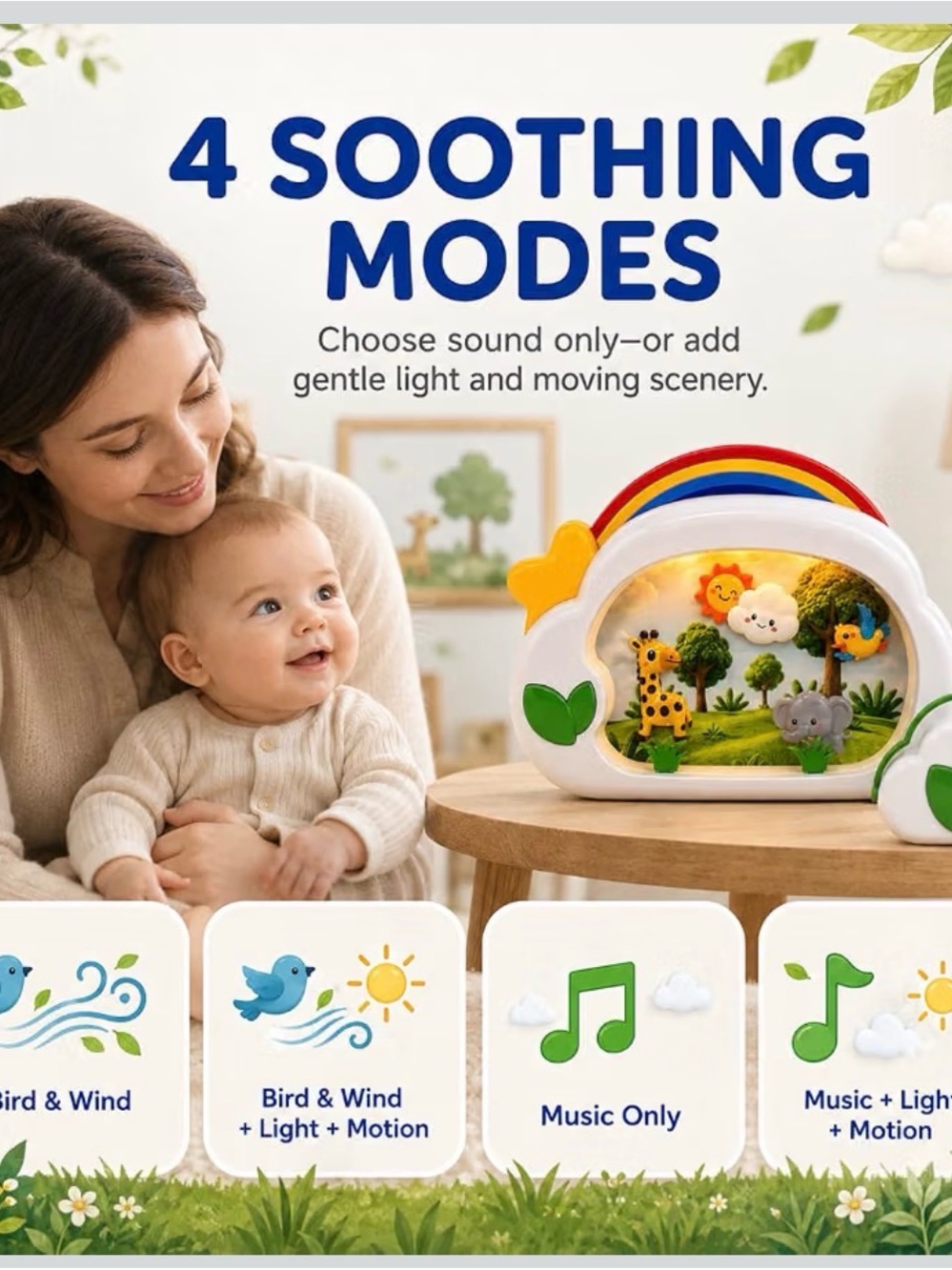 Brand New Soothing Rainbow Night Light & Sound for Crib or Toy
